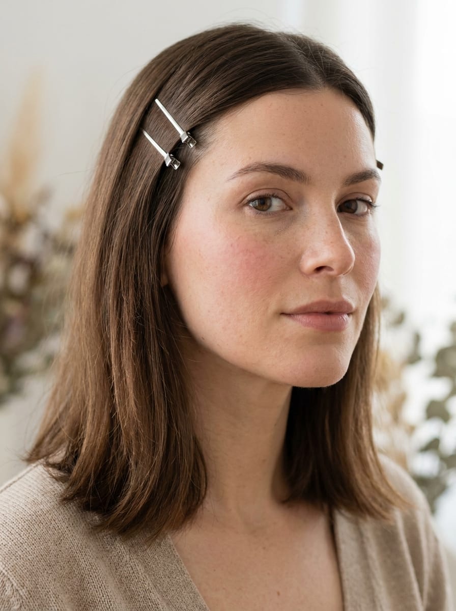 Zwei kleine Clips für einen cleanen Look - Pony wegstecken Frisur